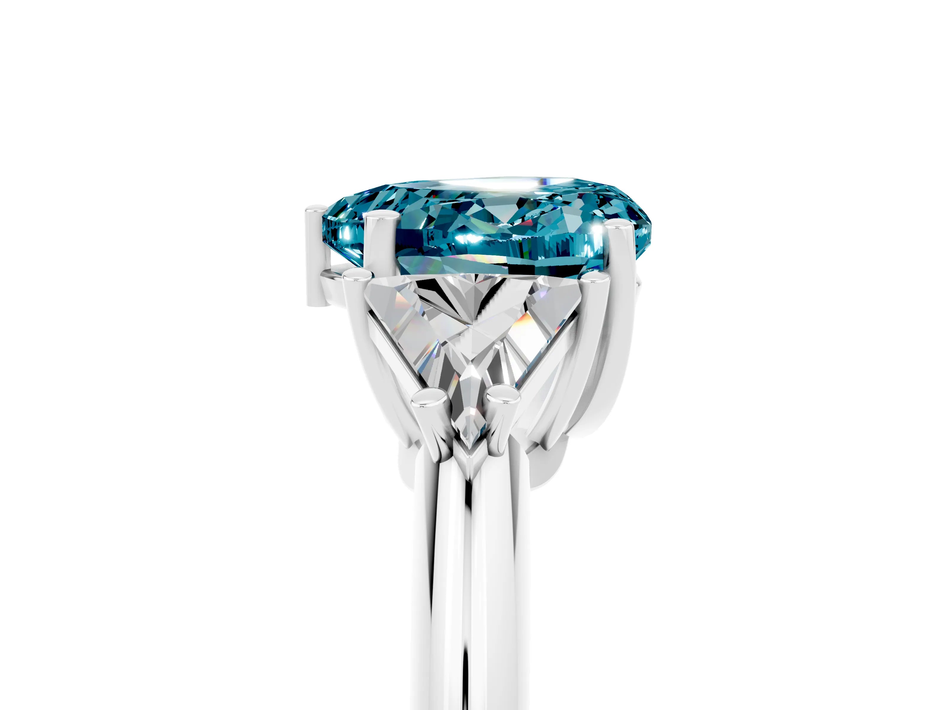 White gold Three-Stone Heart Cut Cut Diamond Ring with Trillion Side Stones and Four-Prong Setting_5