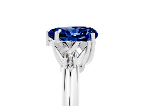 White gold Three-Stone Heart Cut Cut Diamond Ring with Trillion Side Stones and Four-Prong Setting_5