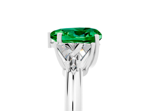 White gold Three-Stone Heart Cut Cut Diamond Ring with Trillion Side Stones and Four-Prong Setting_5