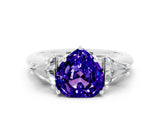 White gold Three-Stone Heart Cut Cut Diamond Ring with Trillion Side Stones and Four-Prong Setting