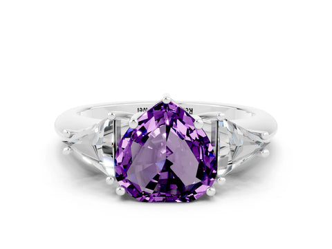 White gold Three-Stone Heart Cut Cut Diamond Ring with Trillion Side Stones and Four-Prong Setting