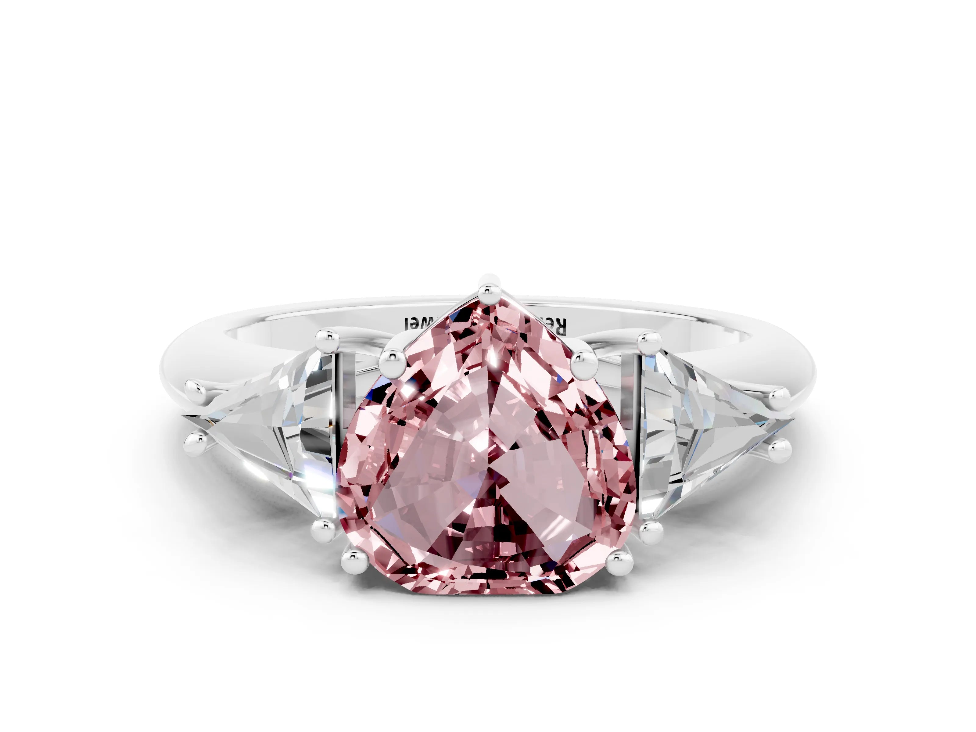 White gold Three-Stone Heart Cut Cut Diamond Ring with Trillion Side Stones and Four-Prong Setting
