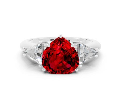 White gold Three-Stone Heart Cut Cut Diamond Ring with Trillion Side Stones and Four-Prong Setting