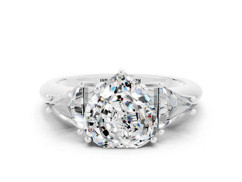 White gold Three-Stone Heart Cut Cut Diamond Ring with Trillion Side Stones and Four-Prong Setting