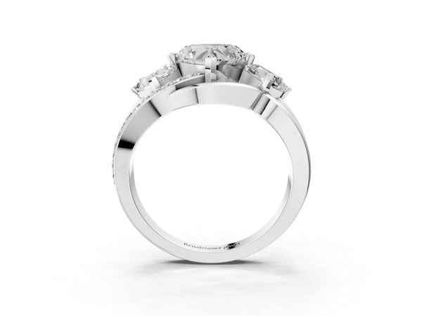 White gold Three-Stone Heart Cut Cut Diamond Split Shank Prong Set Ring