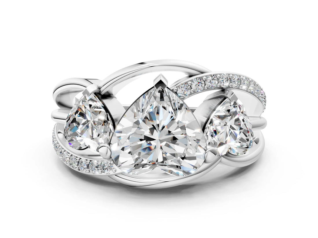 White gold Three-Stone Heart Cut Cut Diamond Split Shank Prong Set Ring_7
