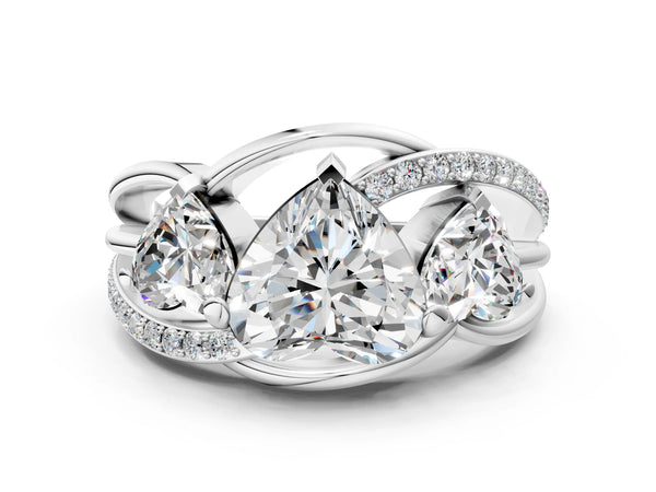 White gold Three-Stone Heart Cut Cut Diamond Split Shank Prong Set Ring