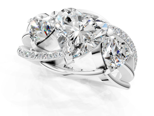 White gold Three-Stone Heart Cut Cut Diamond Split Shank Prong Set Ring