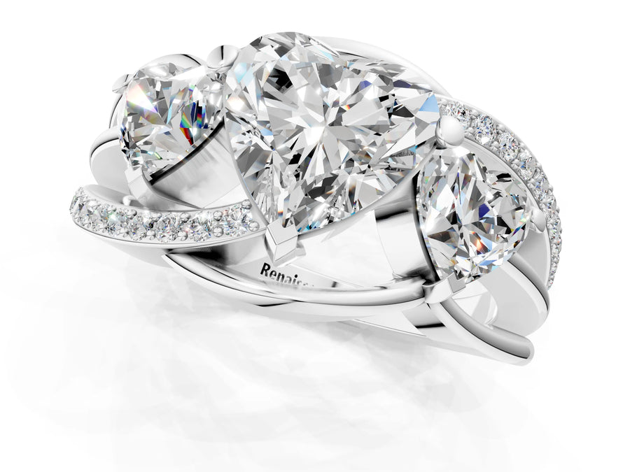 White gold Three-Stone Heart Cut Cut Diamond Split Shank Prong Set Ring