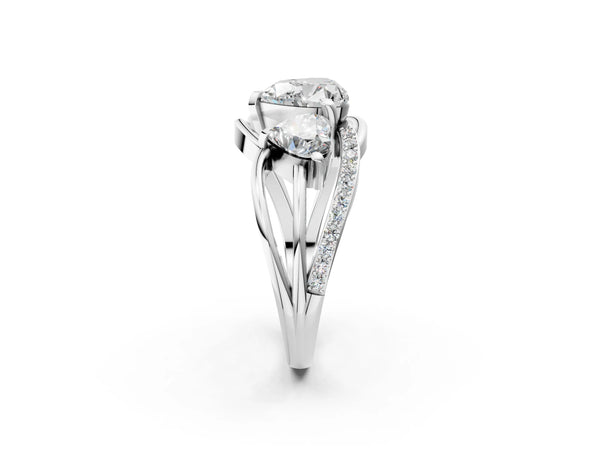 White gold Three-Stone Heart Cut Cut Diamond Split Shank Prong Set Ring