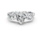 White gold Three-Stone Heart Cut Cut Milgrain Band Prong Setting Ring_176