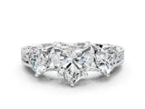 White gold Three-Stone Heart Cut Cut Milgrain Pavé Engagement Ring_7