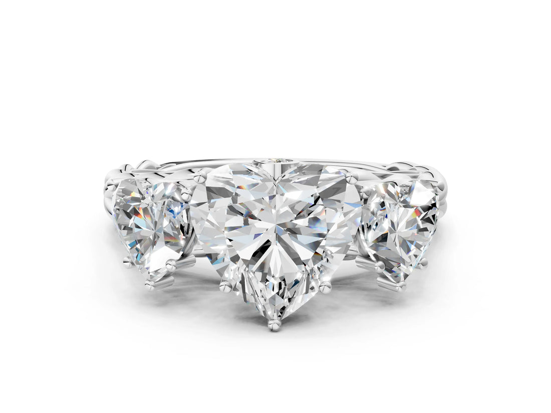 White gold Three-Stone Heart Cut Diamond Braided Band Ring with Four-Prong Setting_87