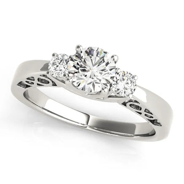 White gold Three-Stone Heart Cut Diamond Cathedral Engagement Ring with Prong Setting