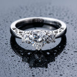 White gold Three-Stone Heart Cut Diamond Cathedral Engagement Ring with Prong Setting_9