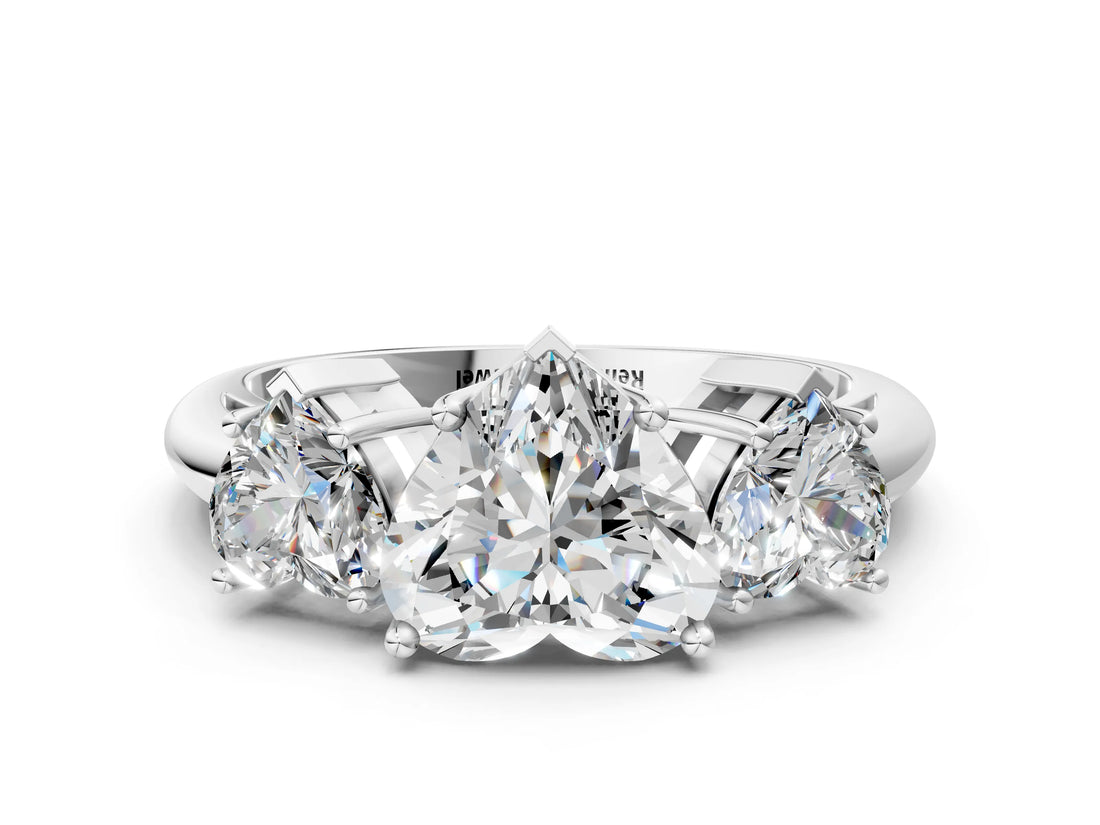 White gold Three-Stone Heart Cut Diamond Engagement Ring with Prong Setting on a White Gold Band_6