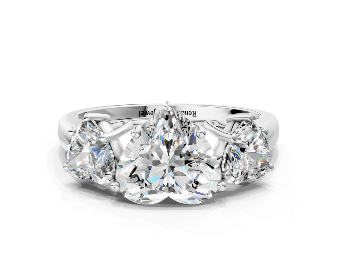 White gold Three-Stone Heart Cut Diamond Engagement Ring with Prong Setting_7