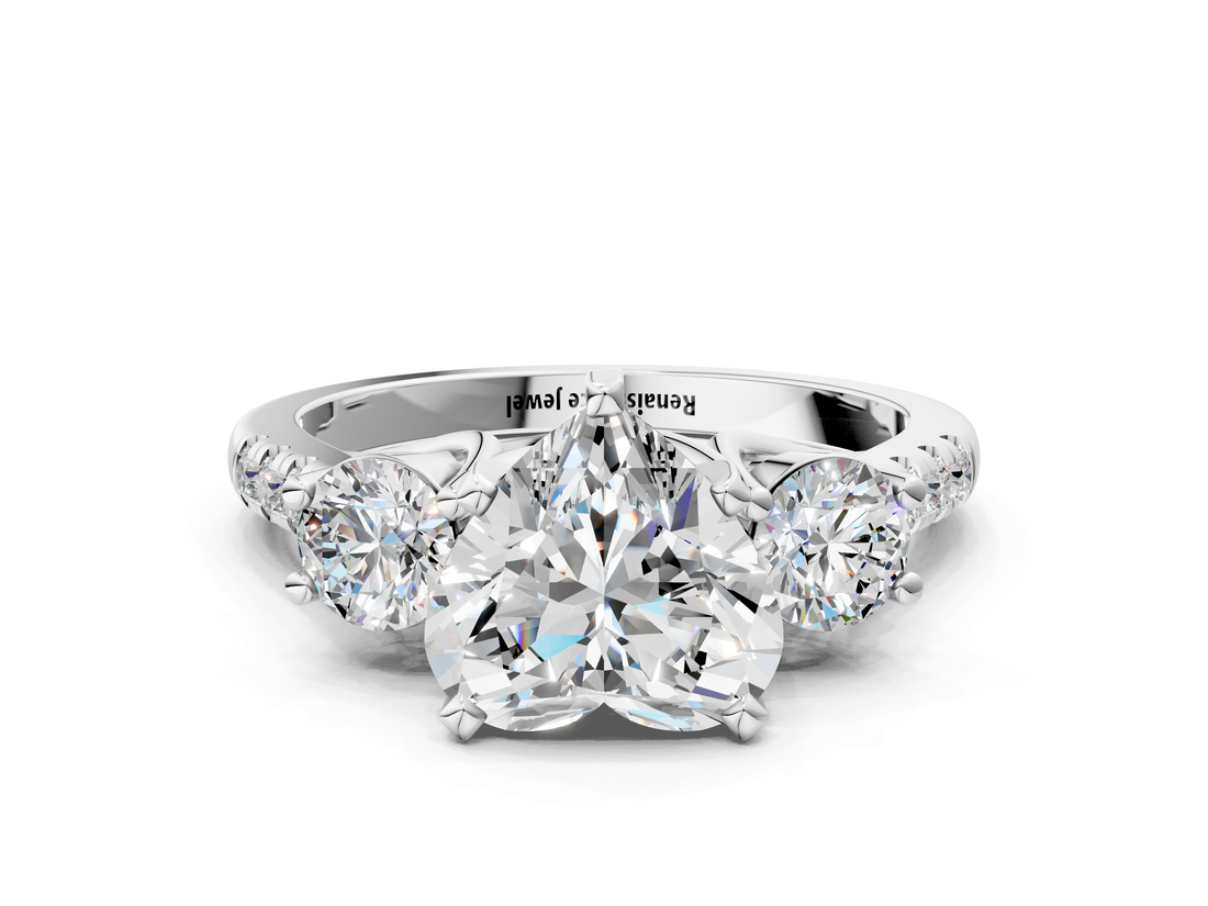 White gold Three-Stone Heart Cut Diamond Pavé Band with Four-Prong Setting_51