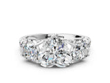 White gold Three-Stone Heart Cut Diamond Pavé Band with Prong Setting_107