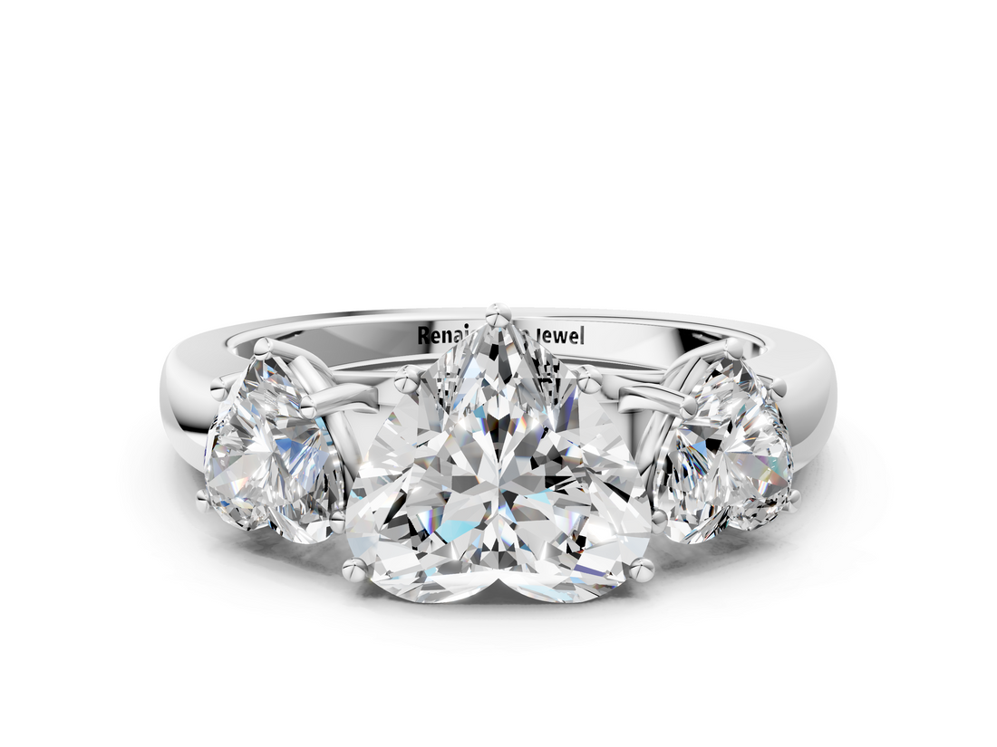 White gold Three-Stone Heart Cut Diamond Ring with Channel-Set Band and Four-Prong Setting_131