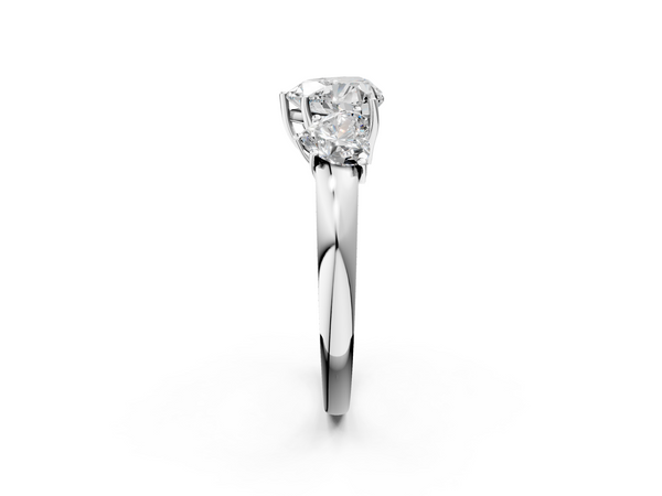 White gold Heart Cut Diamond Three-Stone Ring with Four-Prong Setting and Classic Band