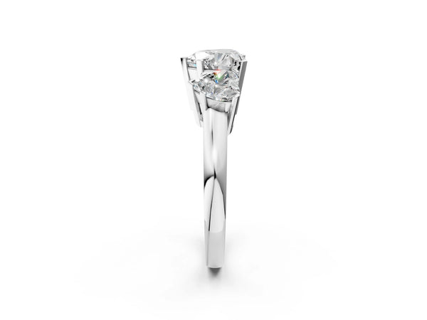 White Gold Heart-Shaped Three Stone Engagement Ring Setting with Large Side Stones