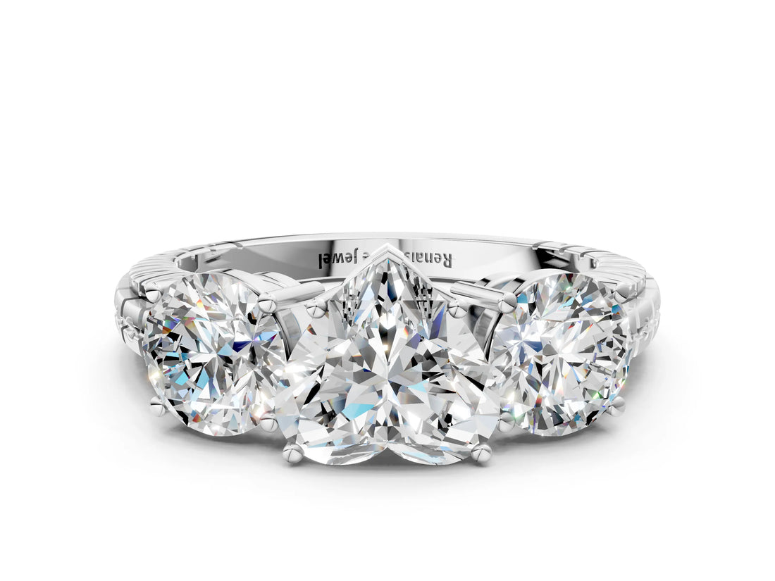White gold Three-Stone Heart Cut Diamond Ring with Channel-Set Band and Prong Setting_6
