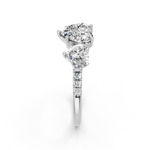 White gold Three-Stone Heart Cut Diamond Ring with Pavé Band and Prong Setting_12