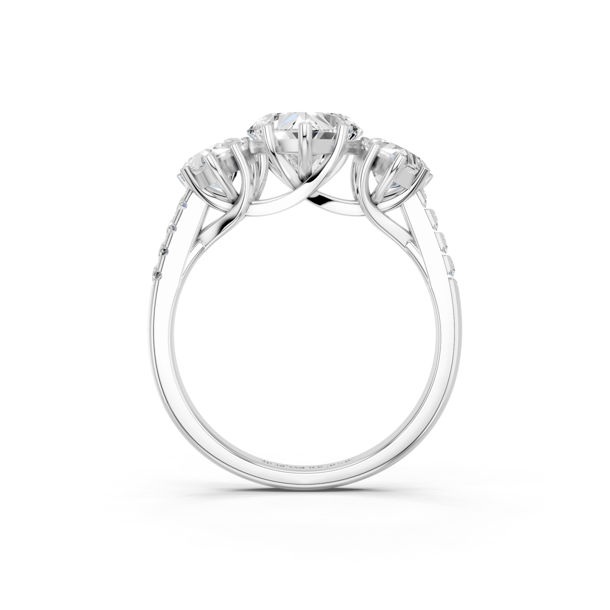 White gold Three-Stone Heart Cut Diamond Ring with Pavé Band and Prong Setting_13
