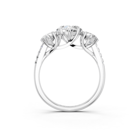 White gold Three-Stone Heart Cut Diamond Ring with Pavé Band and Prong Setting_13