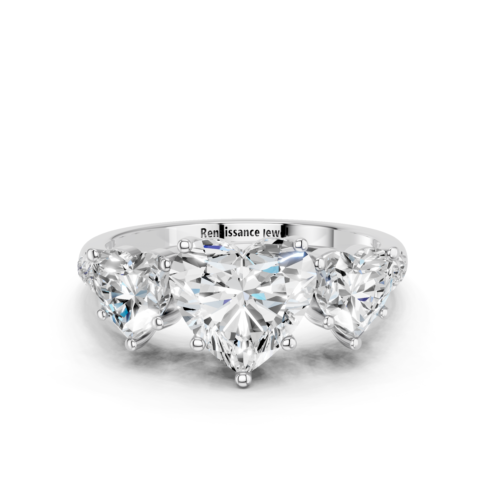 White gold Three-Stone Heart Cut Diamond Ring with Pavé Band and Prong Setting_19