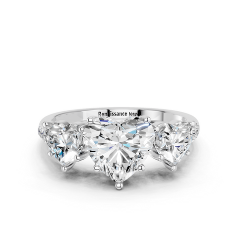White gold Three-Stone Heart Cut Diamond Ring with Pavé Band and Prong Setting_19