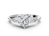 White gold Three-Stone Heart Cut Diamond Ring with Pear Side Stones in Four-Prong Setting_197