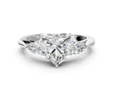 White gold Three-Stone Heart Cut Diamond Ring with Pear  Side Stones in Four-Prong Setting_22