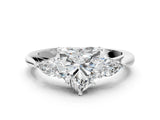 White gold Three-Stone Heart Cut Diamond Ring with Pear  Side Stones in Four-Prong Setting_64