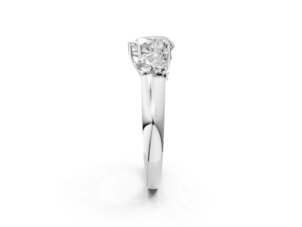 White gold Three-Stone Heart Cut Diamond Ring with Prong Setting and Classic Band