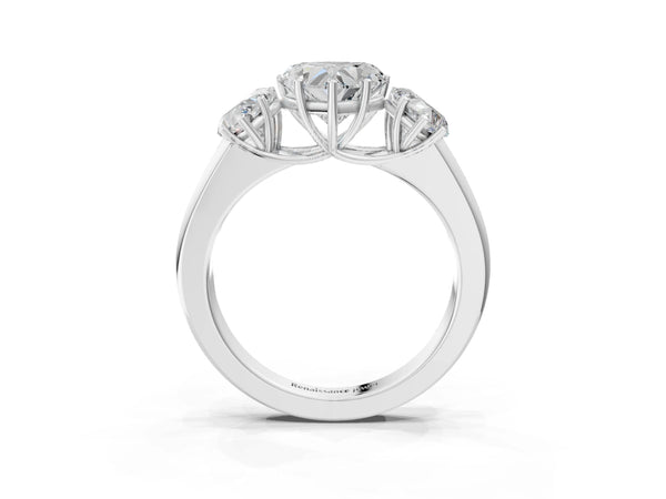 White gold Three-Stone Heart Cut Diamond Ring with Prong Setting and Classic Band
