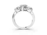 White gold Three-Stone Heart Cut Diamond Ring with Round Side Stones, Classic Band, and Four-Prong Setting_10