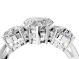 White gold Three-Stone Heart Cut Diamond Ring with Round Side Stones, Classic Band, and Four-Prong Setting_11