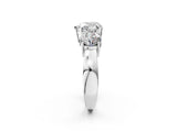 White gold Three-Stone Heart Cut Diamond Ring with Round Side Stones, Classic Band, and Four-Prong Setting_9