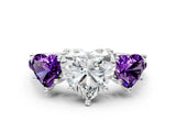 White gold Three-Stone Heart Cut Diamond Ring with Round with Amethyst side stone Pavé Band and Prong Setting_12