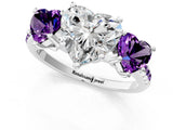 White gold Three-Stone Heart Cut Diamond Ring with Round with Amethyst side stone Pavé Band and Prong Setting_13