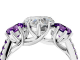 White gold Three-Stone Heart Cut Diamond Ring with Round with Amethyst side stone Pavé Band and Prong Setting_16