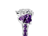 White gold Three-Stone Heart Cut Diamond Ring with Round with Amethyst side stone Pavé Band and Prong Setting_17
