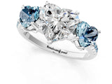 White gold Three-Stone Heart Cut Diamond Ring with Round with Aquamarine side stone Pavé Band and Prong Setting_13