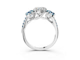 White gold Three-Stone Heart Cut Diamond Ring with Round with Aquamarine side stone Pavé Band and Prong Setting_15