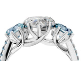 White gold Three-Stone Heart Cut Diamond Ring with Round with Aquamarine side stone Pavé Band and Prong Setting_4