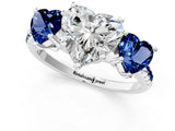 White gold Three-Stone Heart Cut Diamond Ring with Round with Blue Sapphire side stone Pavé Band and Prong Setting_13