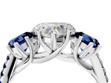 White gold Three-Stone Heart Cut Diamond Ring with Round with Blue Sapphire side stone Pavé Band and Prong Setting_16
