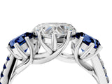 White gold Three-Stone Heart Cut Diamond Ring with Round with Blue Sapphire side stone Pavé Band and Prong Setting_4
